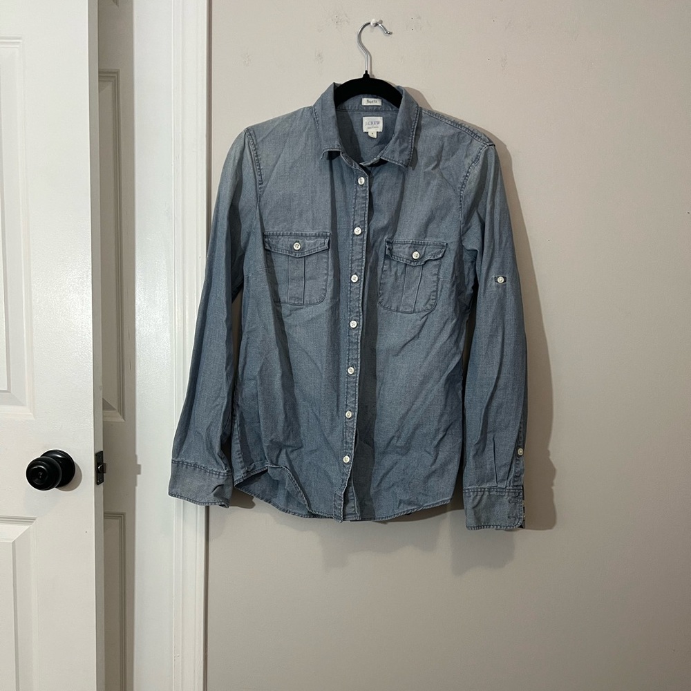 J. Crew Factory Casual Chambray Button Down Shirt,medium